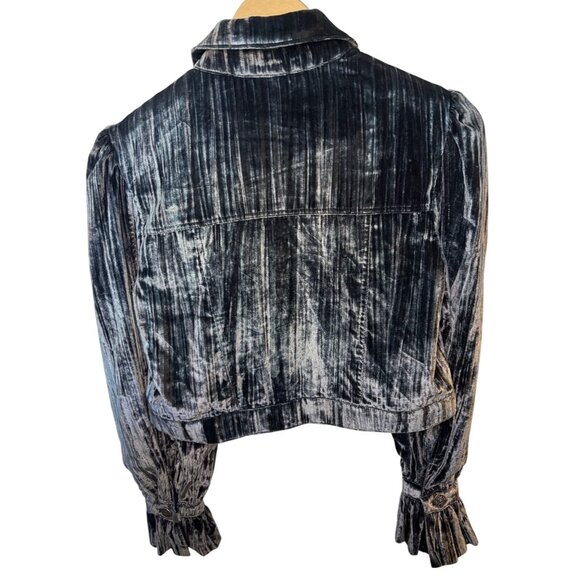 Cinq à Sept Dillon Cropped Crushed Velvet Jacket – Slate Gray Blue XS NEW - Picture 9 of 16
